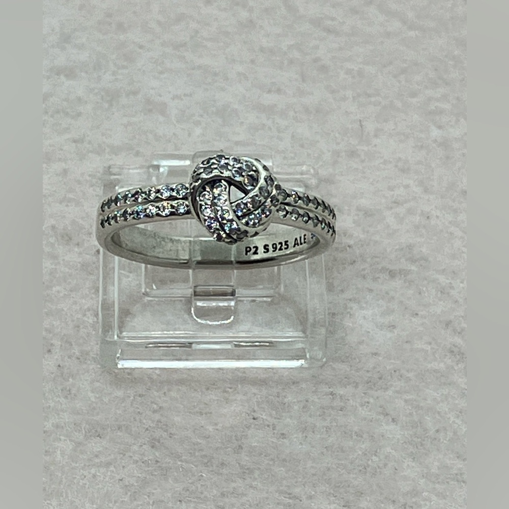 Pandora 925 Sterling Silver & CZ Love Knot Ring 190997CZ Sz 8.25